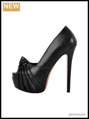 Platform Pumps Slip On Stilettos Faux Leather Peep Toe High Heels